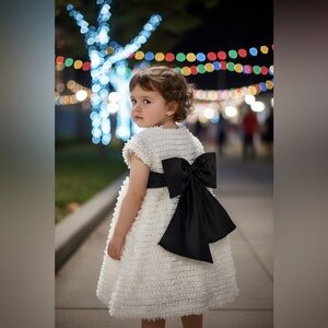 David Charles Elegant White Dress with Satin Black Bow Girls Size 6 Years